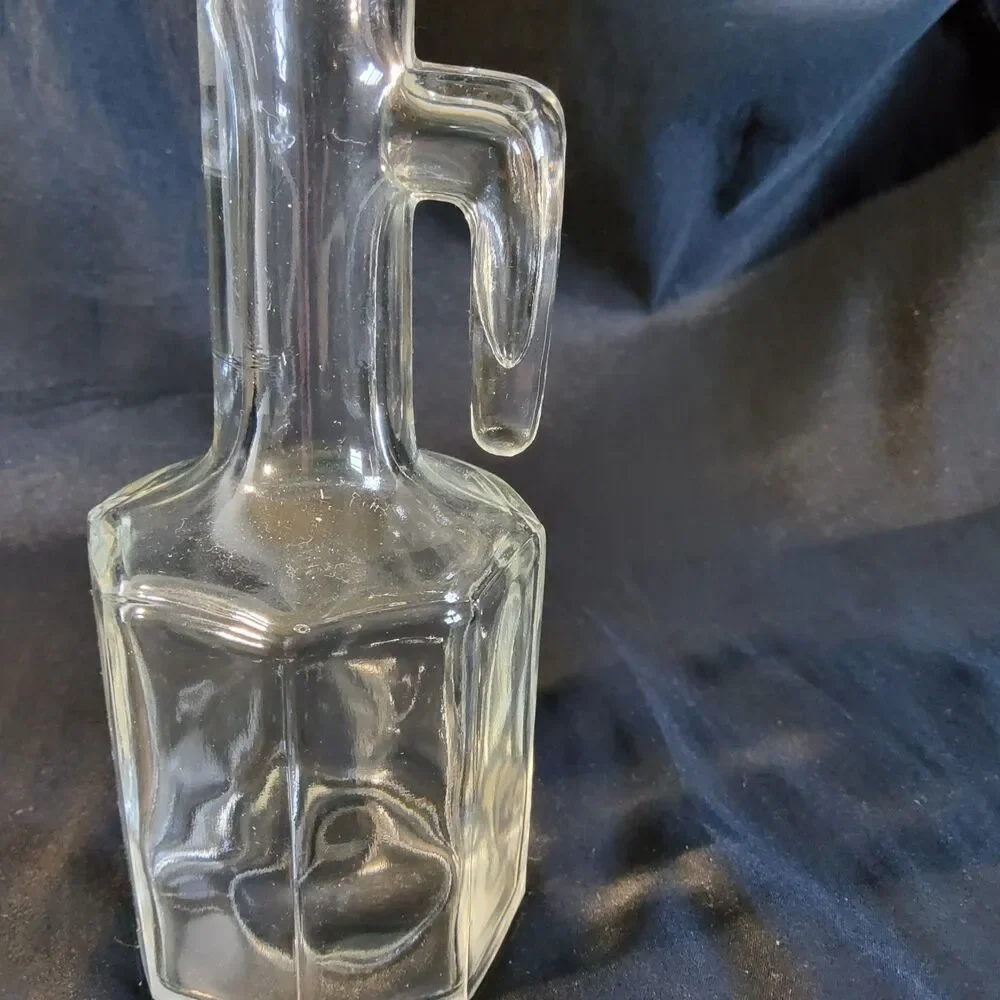 Vintage Clear Glass Vinegar Oil Cruet Hexagon Base Handle Pour Spout *NO LID 7in